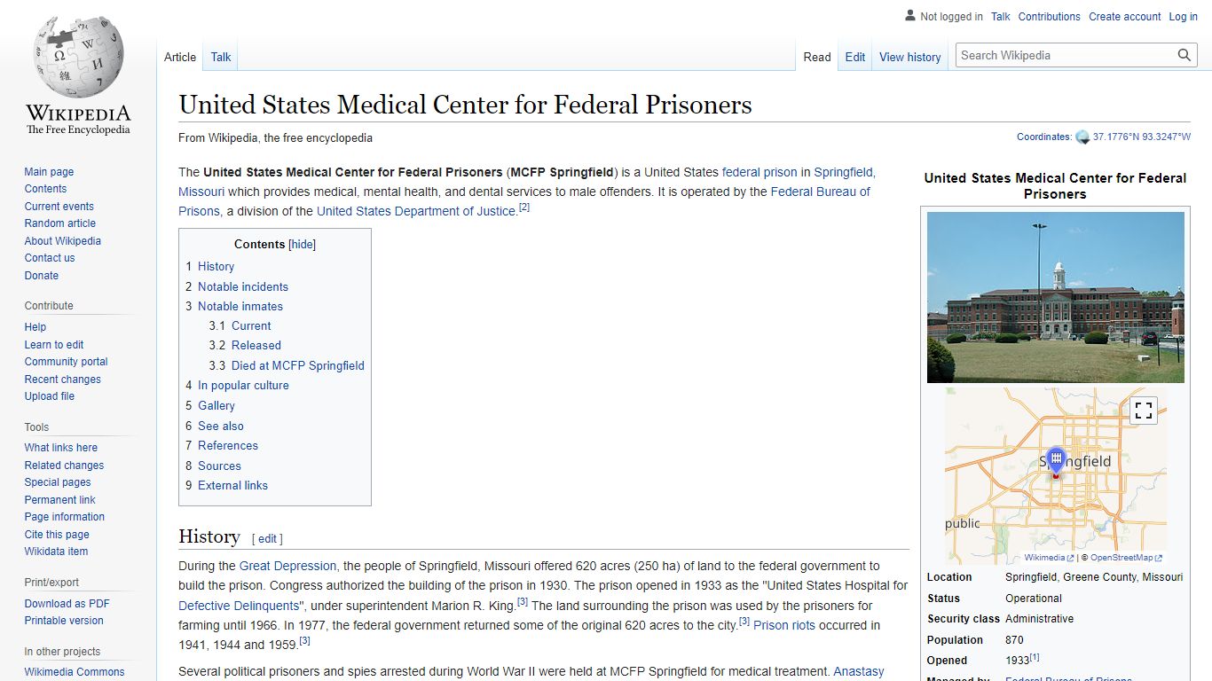 United States Medical Center for Federal Prisoners - Wikipedia